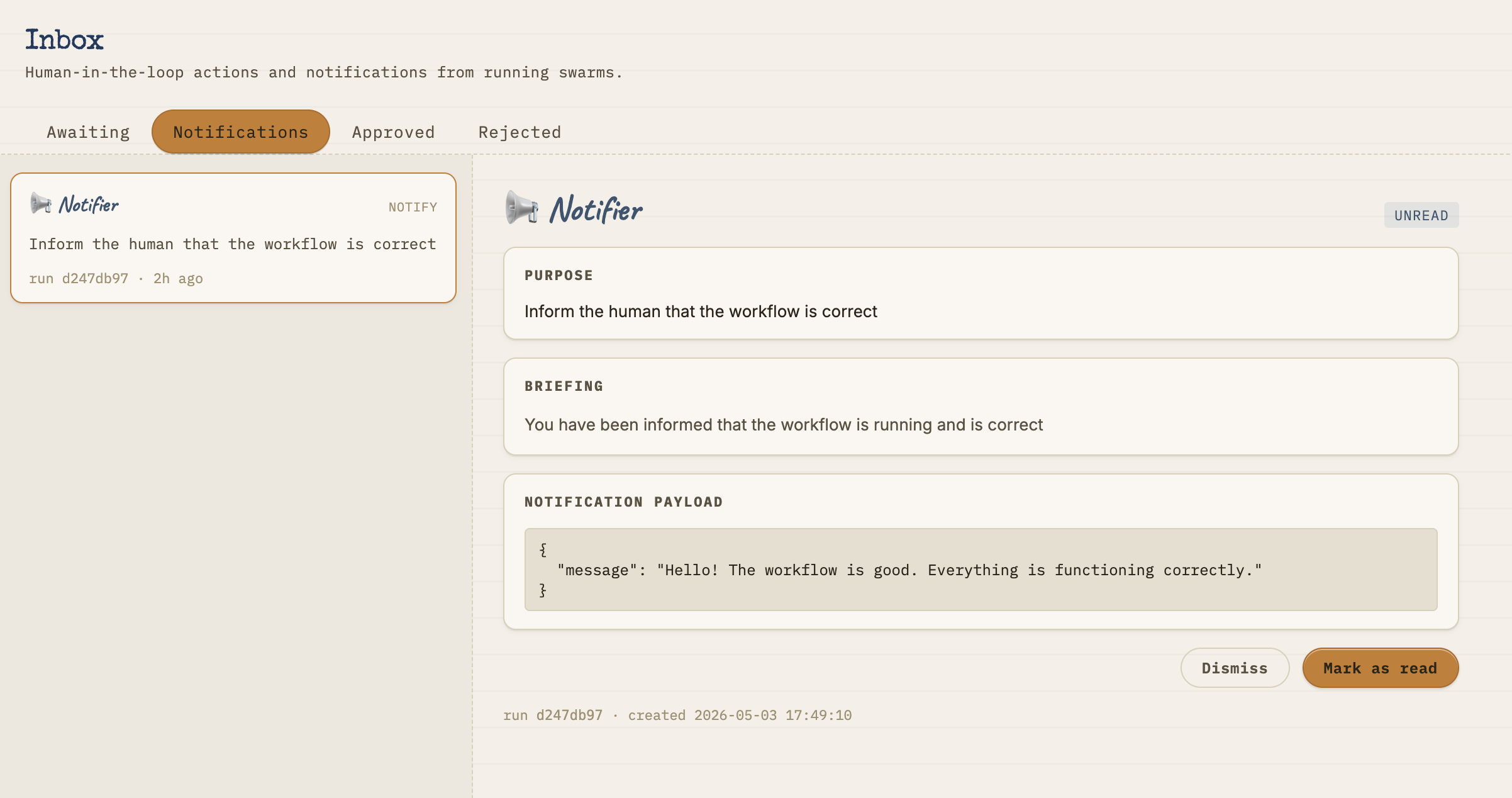 Human in the loop inbox screenshot