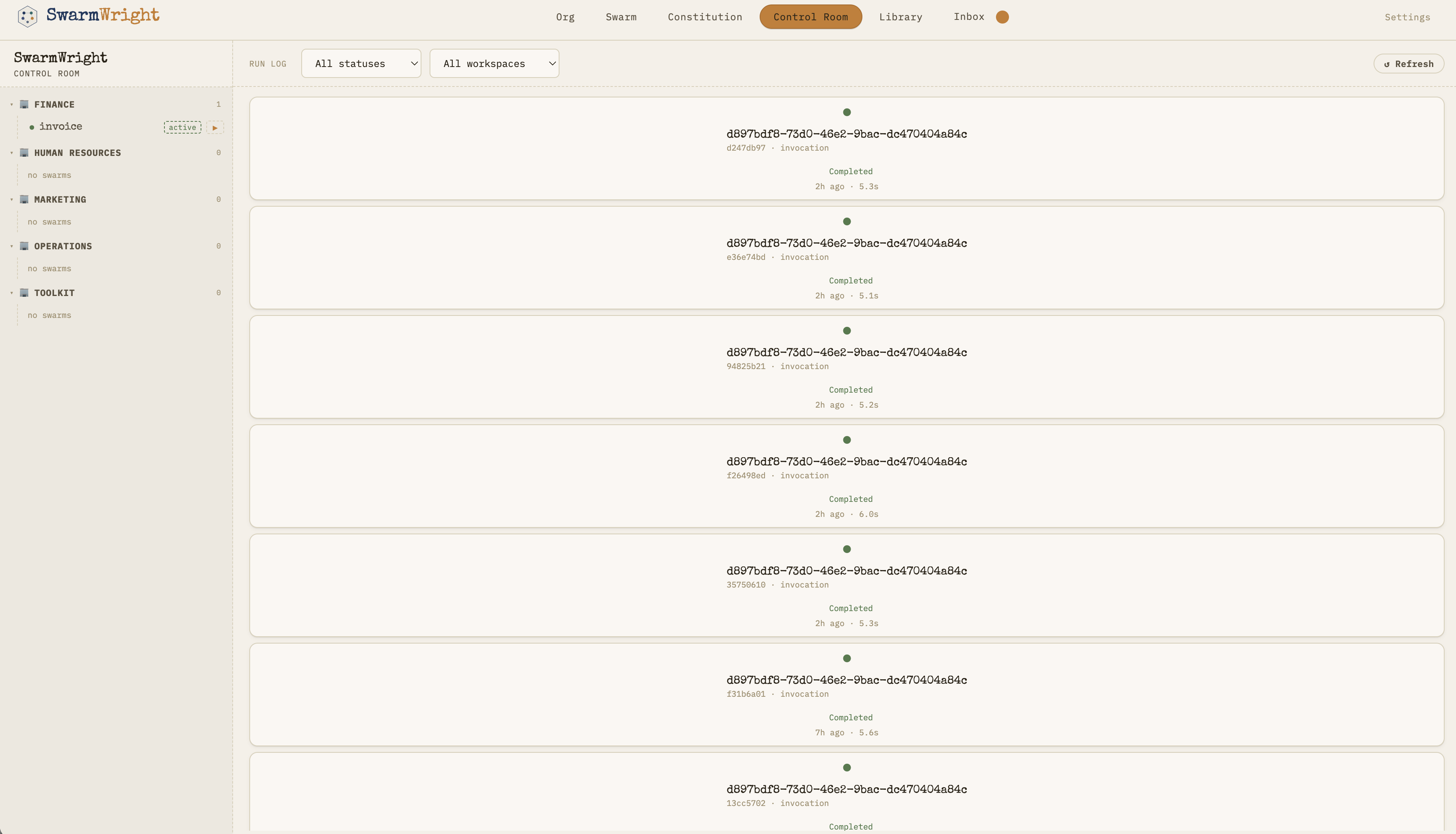 SwarmWright up and running screenshot